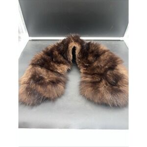 VTG Genuine Mink Fur Collar Brown Lined w/ Hook & Eye Closure 1960s 28"X6" PROP